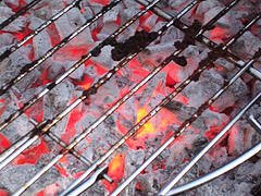 ash covered charcoal on barbecue grill